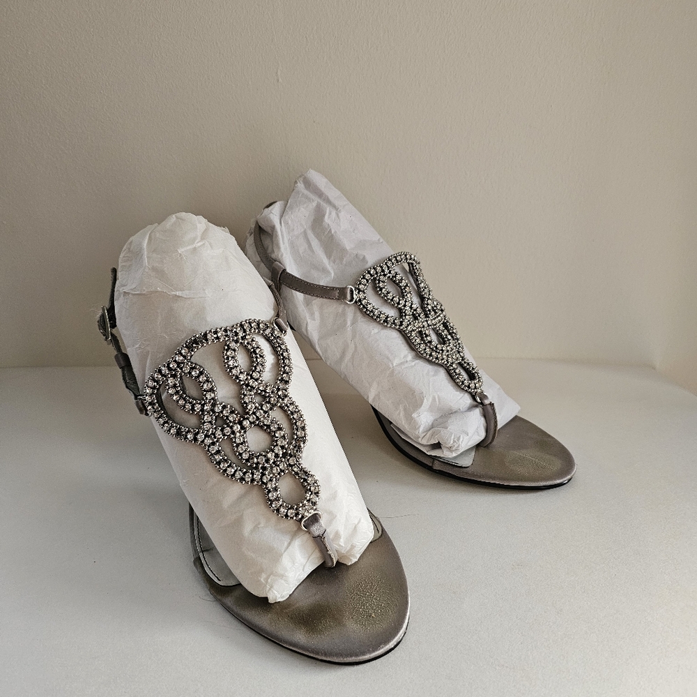 Calvin Klein Silver Satin Slingback Sandals